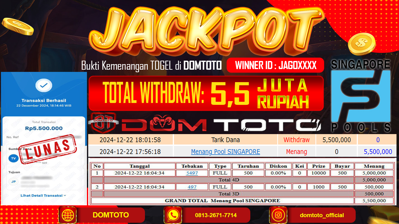 JACKPOT TOGEL SINGAPORE 22 DESEMBER 2024